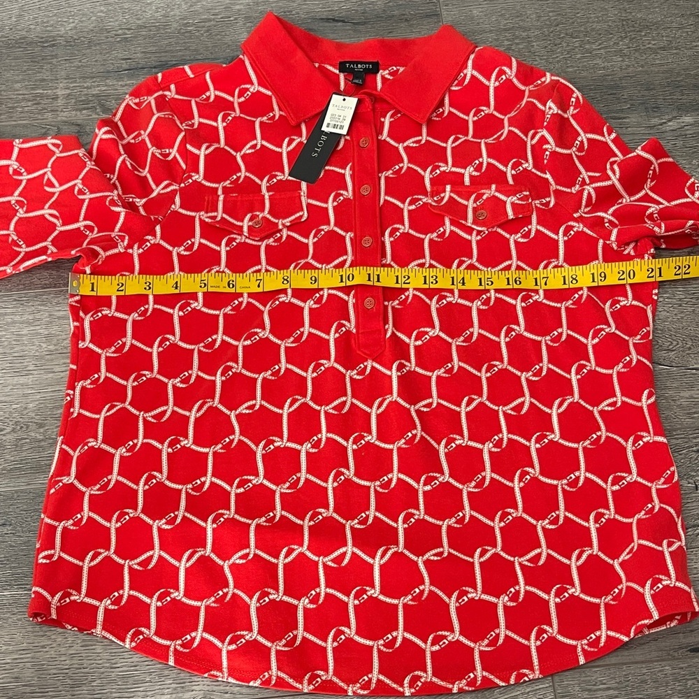 Talbots orange Blouse with White Geometric Design - Picture 4 of 13